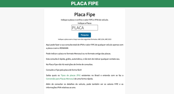 consultar tabela fipe pela placa
